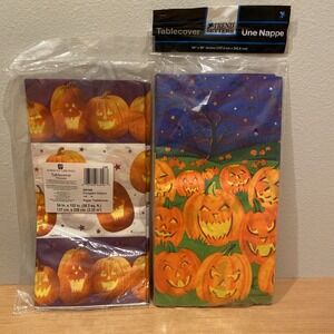 Lot 2 Halloween Paper Table covers Jack O Lantern Tablecloths 54 X 96, 54 X 102"